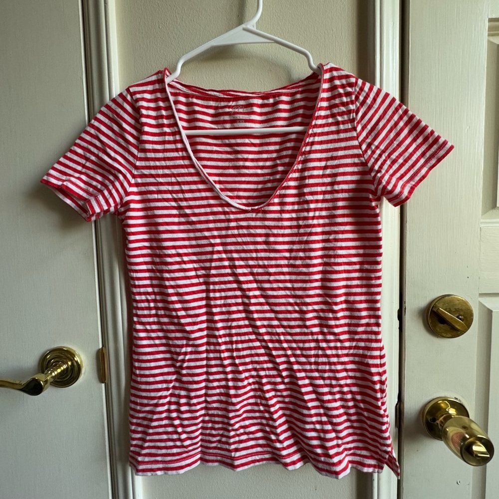 J.Crew Red and White Striped Women's Top